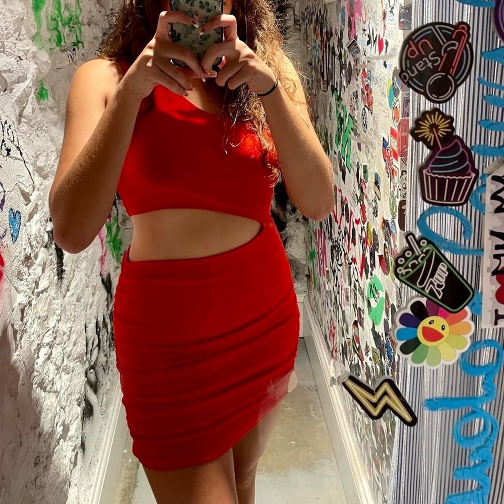 glitter cutout, one-shoulder dress